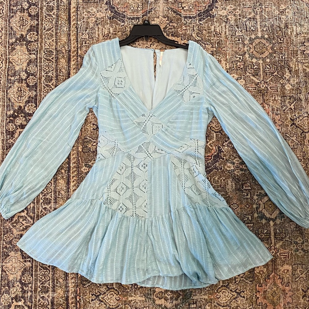 Free People Light Blue Long Sleeve Dress medium